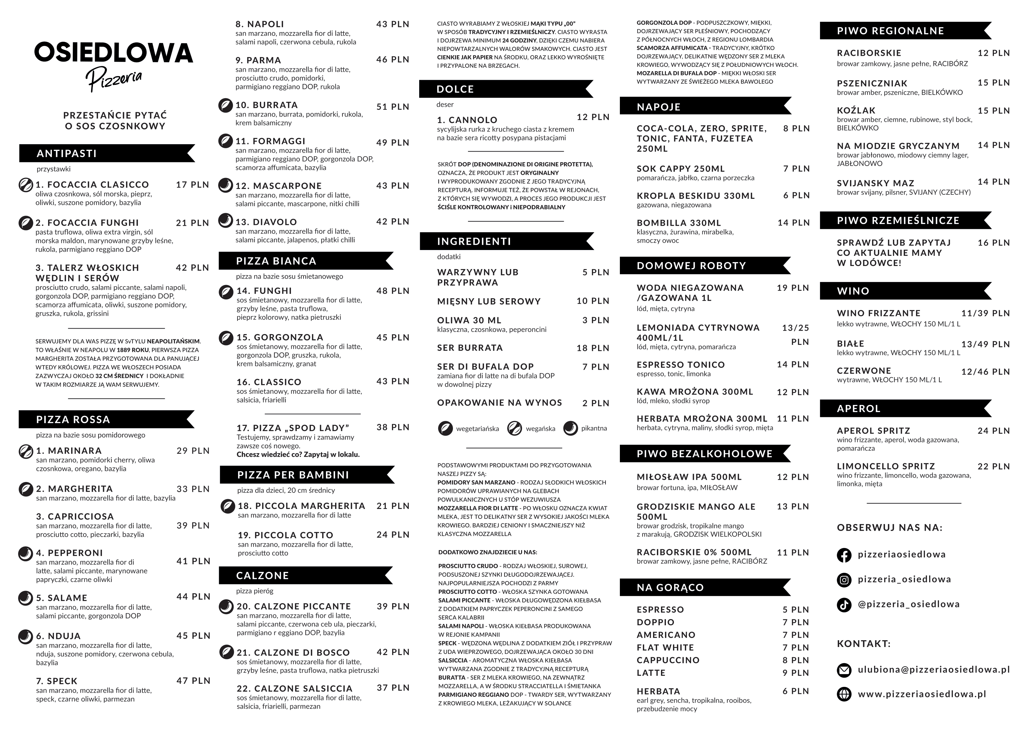 Pizzeria Osiedlowa - menu
